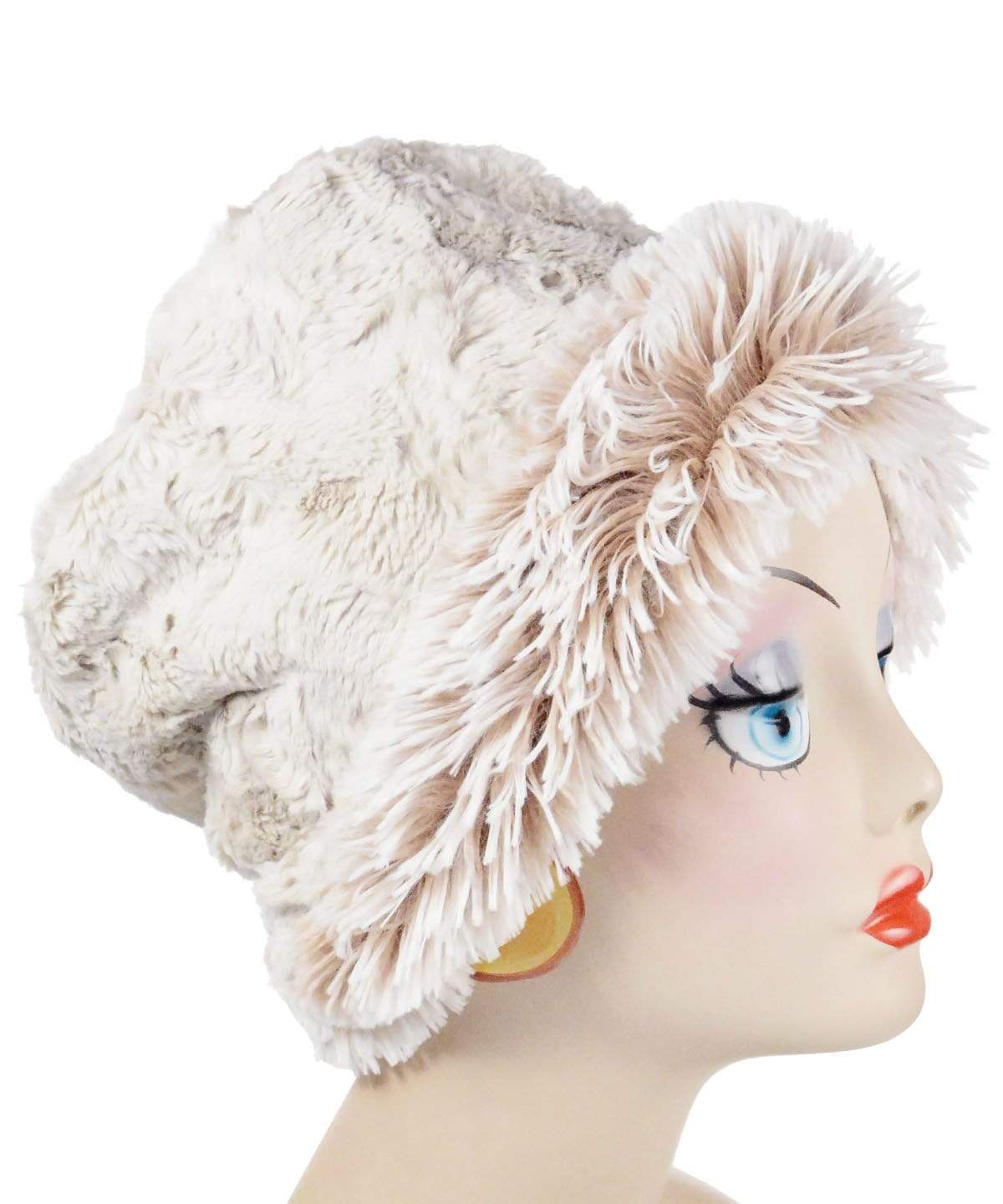 Cuffed Pillbox Hat Foxy Beach with Cuddly Faux Fur in Sand