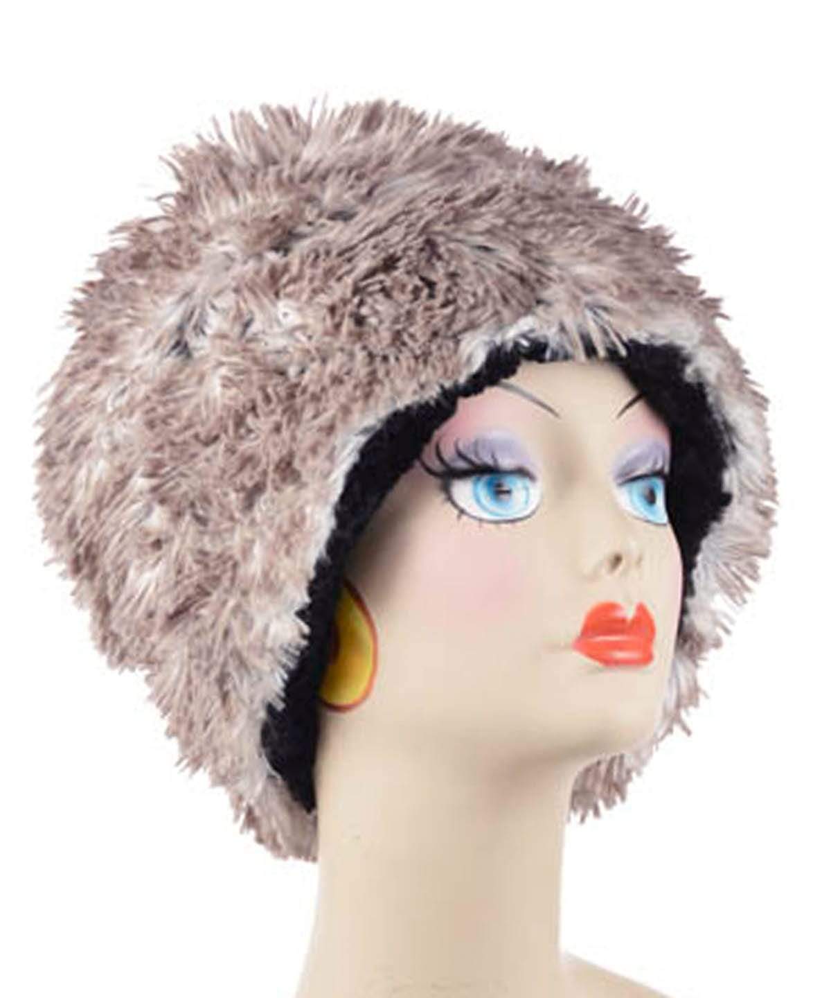 Cuffed Pillbox Hat Arctic Fox with Cuddly Faux Fur in Black