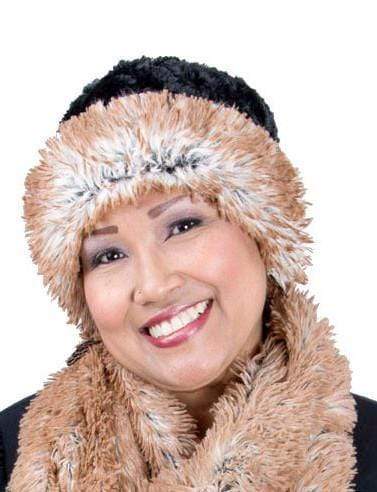 Cuffed Pillbox Hat Red Fox with Cuddly Faux Fur in Black