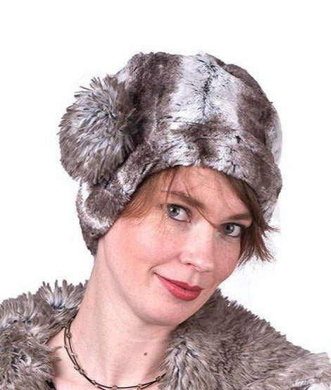 Woman wearing the Birch Cuffed Pillbox with matching Mandarin Vest in Birch and Ivory. Handmade in Seattle, WA, USA by Pandemonium Millinery.