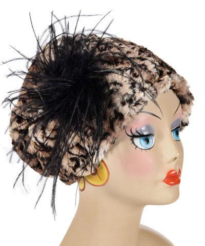 Woman wearing Cuffed Pillbox | Carpathian animal print Faux Fur | Handmade USA by Pandemonium Seattle