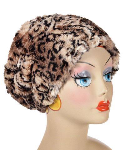 Women's Cuffed Pillbox on mannequin | Carpathian  animal print Faux Fur | Handmade USA by Pandemonium Seattle