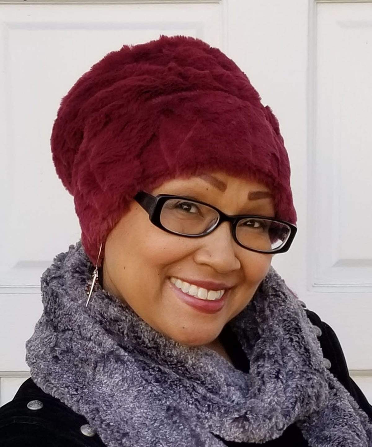 Women's Cuffed Pillbox on model|  Cranberry Creek Faux Fur  | Handmade USA by Pandemonium Seattle