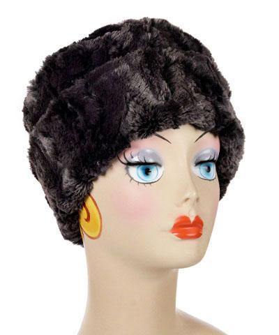 Women's Cuffed Pillbox on mannequin | Espresso Bean Brown Faux Fur | Handmade USA by Pandemonium Seattle