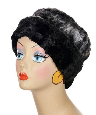 Woman wearing Cuffed Pillbox | Highland in Skye and Cuddly Faux Fur | Handmade USA by Pandemonium Seattle