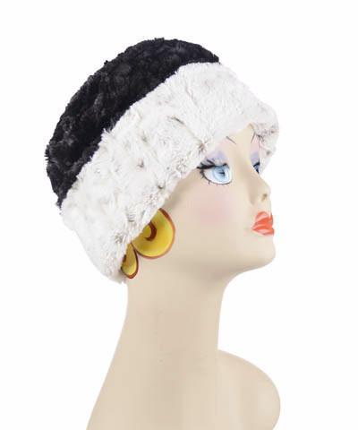 Women&#39;s Cuffed Pillbox on mannequin shown in reverse | Winter Frost with Cuddly Faux Fur | Handmade USA by Pandemonium Seattle