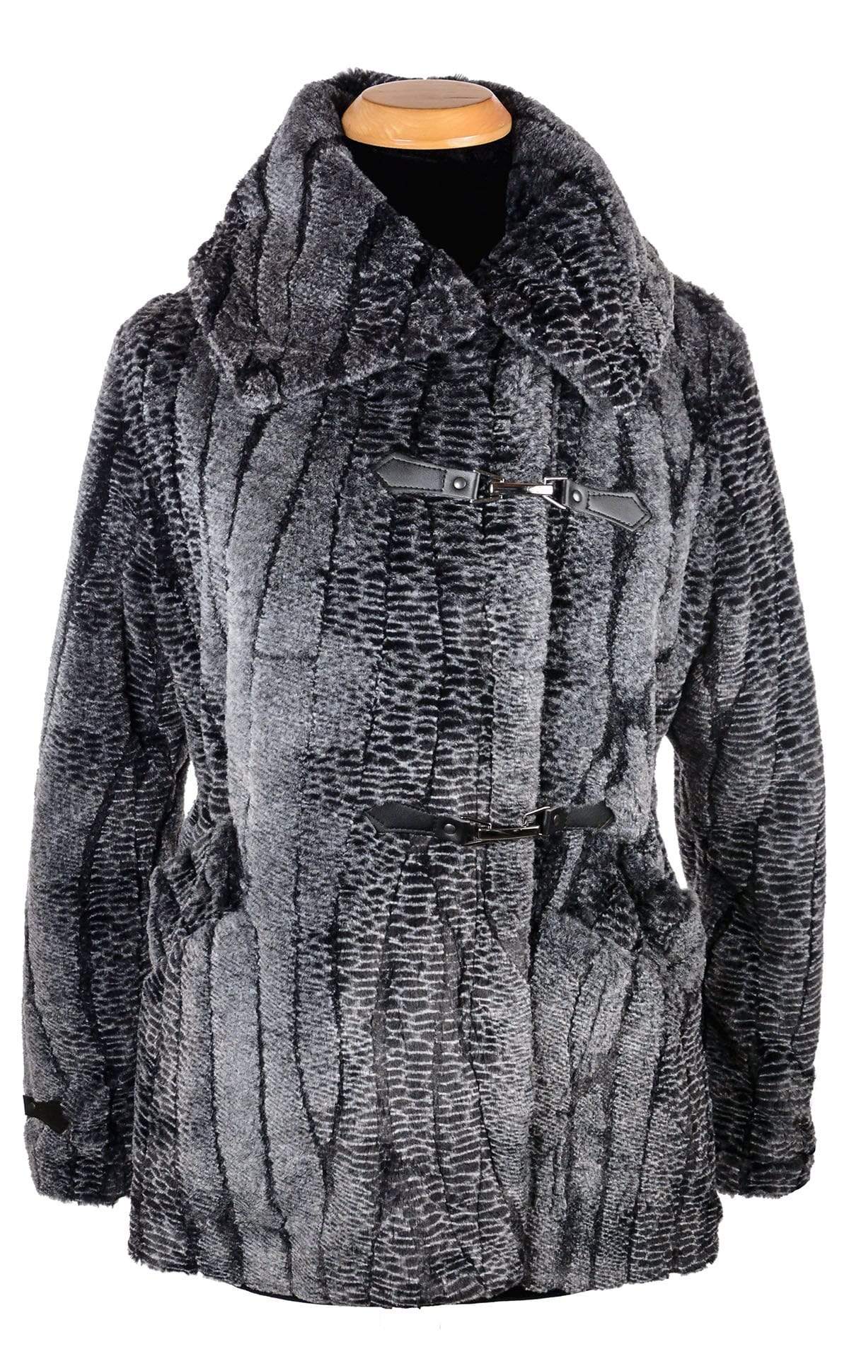 Dietrich Coat | Rattle Snake Faux Fur Pea Coat | Featuring Buckle Clasps | Handmade in Seattle, WA | Pandemonium Millinery