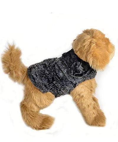 Dog Coat, Reversible - Luxury Faux Fur in Rattlesnake Ridge with Cuddly Fur in Black (Sold Out!)