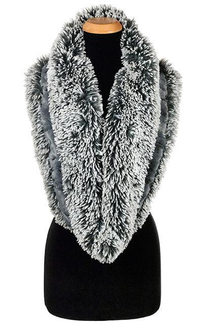 Double Cowl Shrug - Silver Tipped Fox Faux Fur in Blue Steel with Cuddly Slate (One Left!)