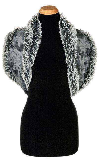 Double Cowl Shrug - Silver Tipped Fox Faux Fur in Blue Steel with Cuddly Slate (One Left!)