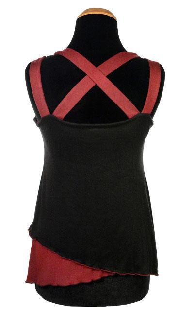 Back View of a Product shot of the Tulip Top a reversible sweet-heart style top | Abyss W/ Blood Moon light Jersey Knit, Black and Red | Handmade in Seattle WA | Pandemonium Millinery