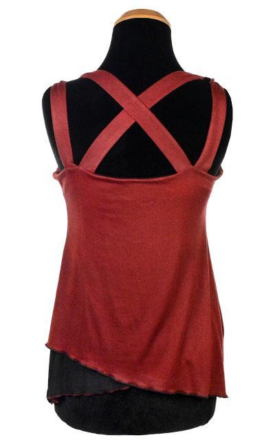 Product shot of the Tulip Top a reversible sweet-heart style top | Abyss W/ Blood Moon light Jersey Knit, Black and Red | Handmade in Seattle WA | Pandemonium Millinery