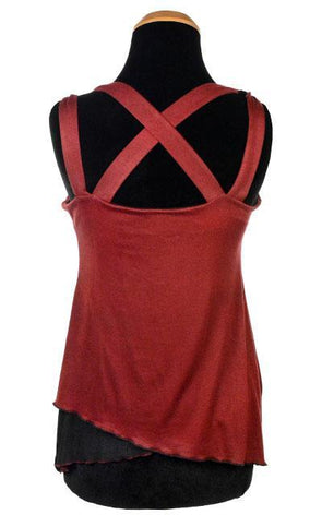 Back view of Product shot of the Tulip Top a reversible sweet-heart style top | Abyss W/ Blood Moon light Jersey Knit, Black and Red | Handmade in Seattle WA | Pandemonium Millinery