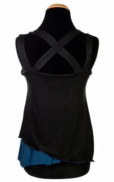 Back View of Product shot of the Tulip Top a reversible sweet-heart style top | Abyss W/ Blue Moon light Jersey Knit, Black and Blue | Handmade in Seattle WA | Pandemonium Millinery