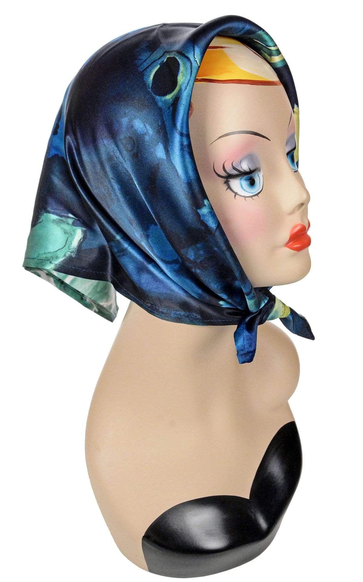 Women&#39;s Euro Scarf Head Wrap in Calypso Fiesta Silk | Handmade in Seattle WA | Pandemonium Millinery