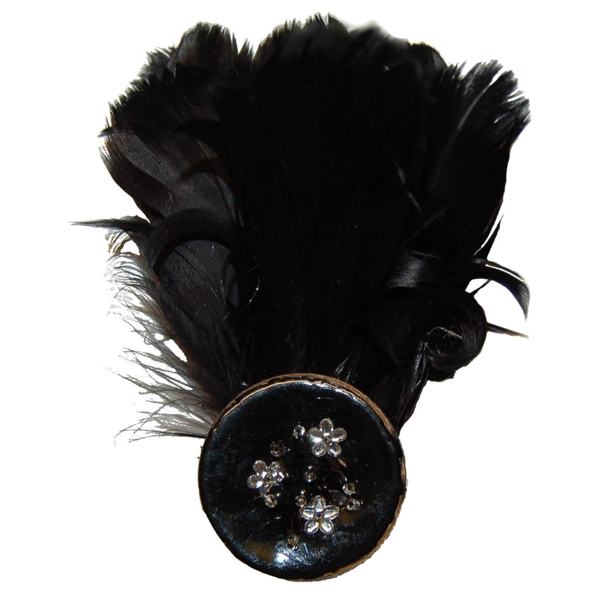 Black Feather Brooch for Hat Trims. Pandemonium Millinery in Seattle, WA.