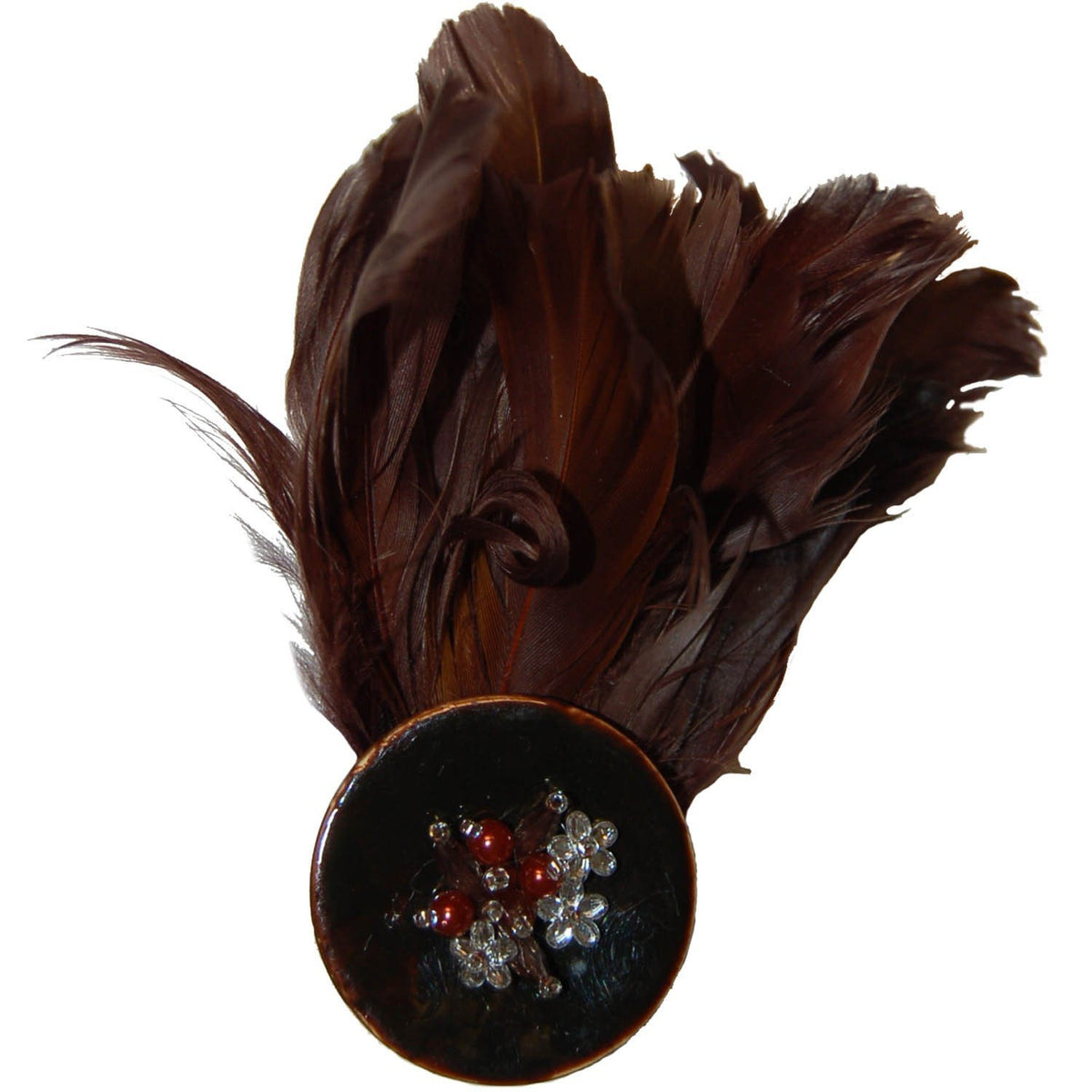 Brown Feather Brooch for Hat Trims. Pandemonium Millinery in Seattle, WA.