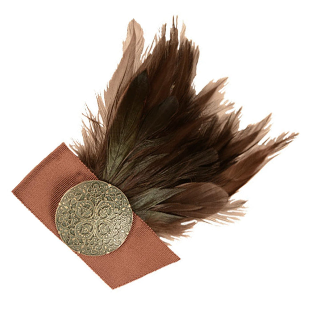 Olive green beanie with 2024 a feather brooch.