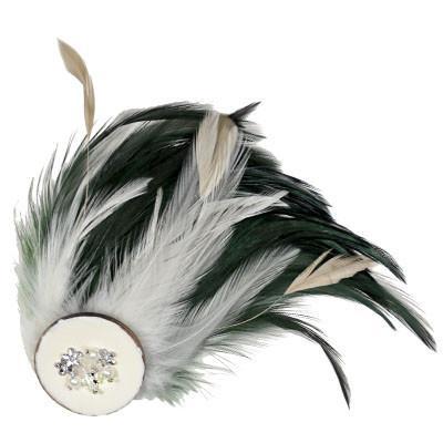 Feather Brooch - Green &amp; Cream