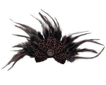 Black Feather Brooch with Interconnected Bow from Pandemonium Millinery