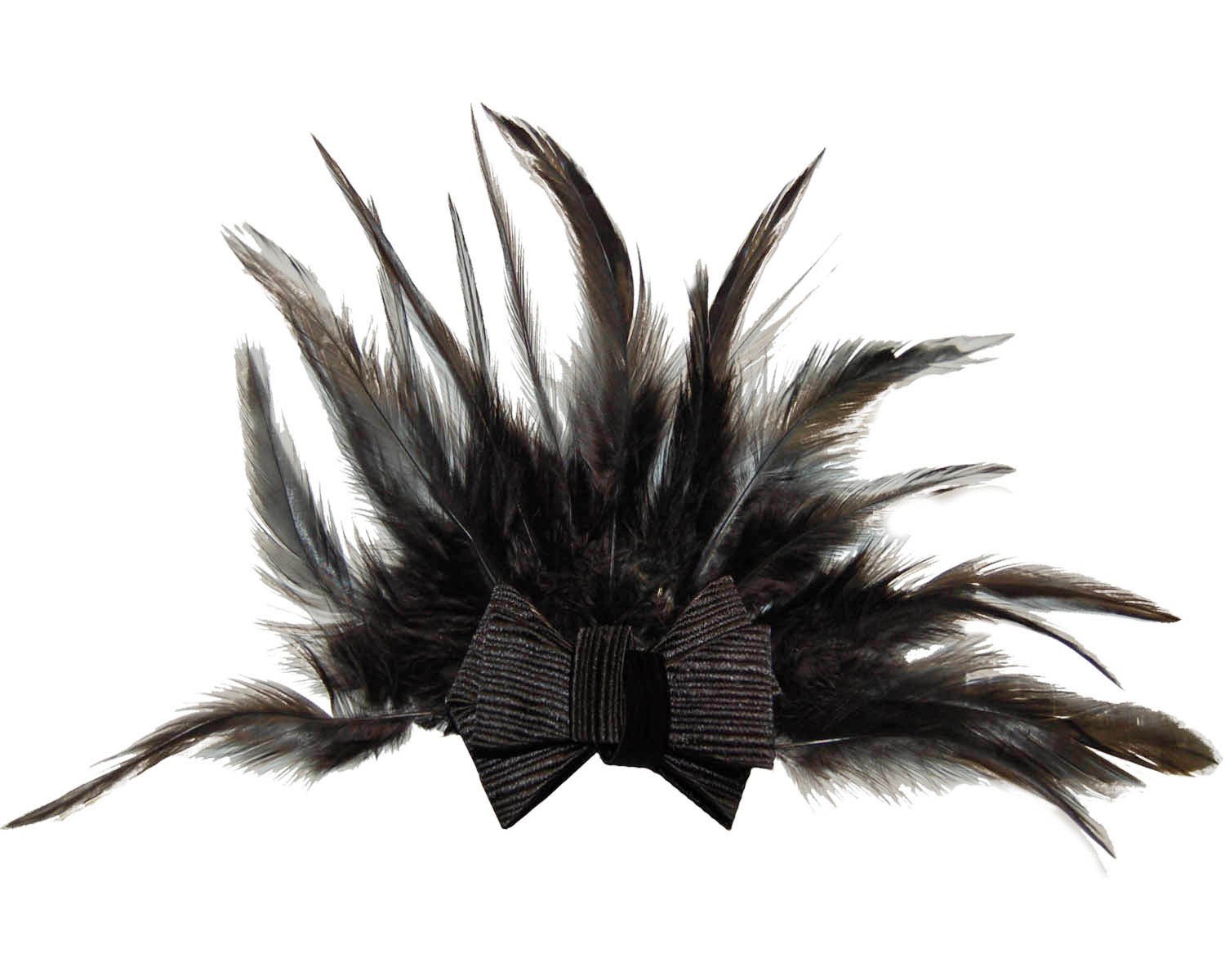 Black Feather Brooch with Satin Bow from Pandemonium Millinery