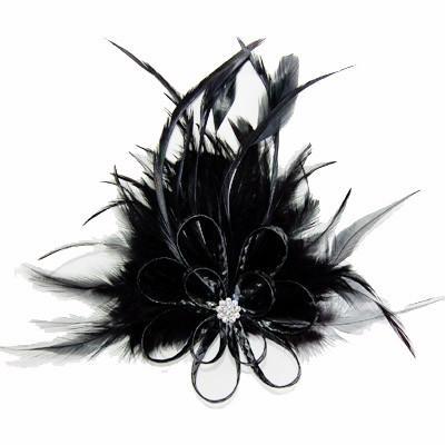 Feather &amp; Rhinestone Brooch - Large (Black Sold Out!