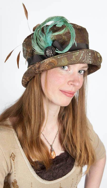 pandemonium feather trim made in the USA Aqua and toasted sand on Molly Hat