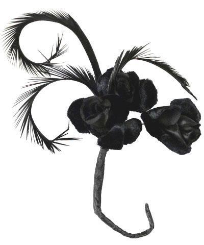 Feather Trim - Black Velvet Flowers and Feathers