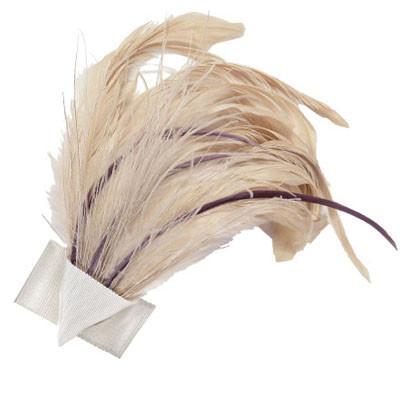Feather Brooch with Cream Grosgrain | Cream and Plum Feathers | handmade in Seattle WA by Pandemonium Millinery USA
