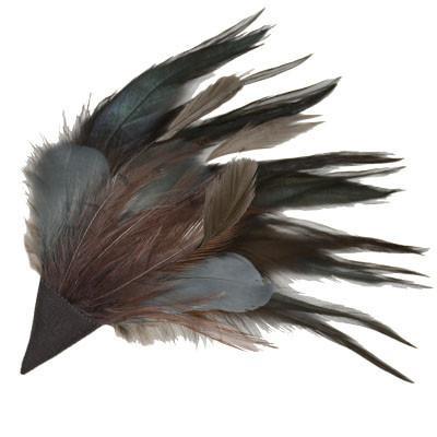 Feather Brooch | Steel, Natural, and Mauve Feathers | handmade in Seattle WA by Pandemonium Millinery USA