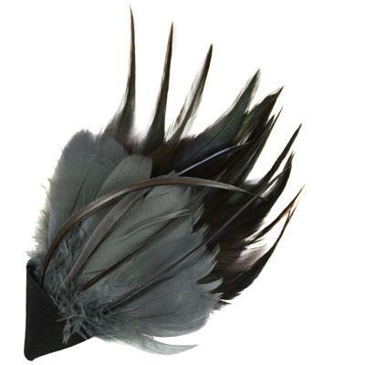 Feather Brooch | Steel, Natural, and Black Feathers with Black Grosgrain | handmade in Seattle WA by Pandemonium Millinery USA
