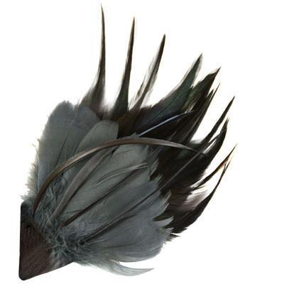 Feather Brooch | Steel, Natural, and Black Feathers with Brown Grosgrain | handmade in Seattle WA by Pandemonium Millinery USA