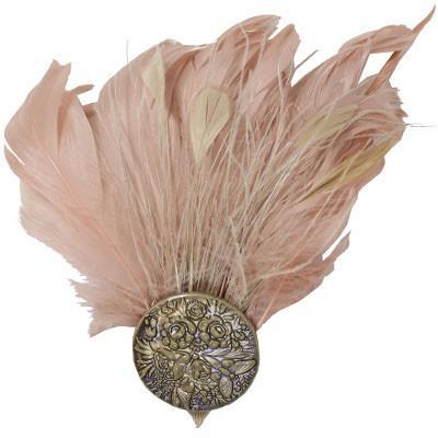 Feather Brooch with Painted Button Detail | Pink and Cream Feathers | handmade in Seattle WA by Pandemonium Millinery USA