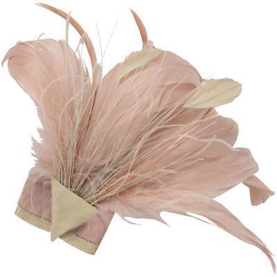 Feather Brooch with Matching Grosgrain Bow | Pink and Cream Feathers | handmade in Seattle WA by Pandemonium Millinery USA