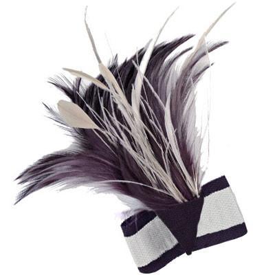Feather Brooch with Grosgrain Bow | Plum and Cream Feathers | handmade in Seattle WA by Pandemonium Millinery USA