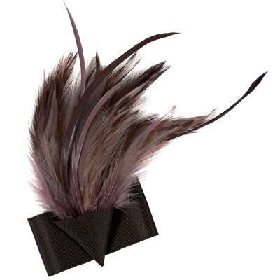Feather Brooch | Plum Feathers with Chocolate Grosgrain | handmade in Seattle WA by Pandemonium Millinery USA