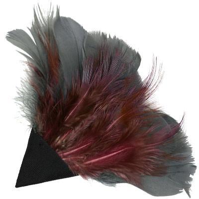Feather Trim - Steel &amp; Burgundy (One Left with Hand-Painted Button)