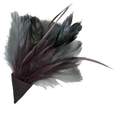 Feather Brooch | Plum and Steel Gray Feathers | handmade in Seattle WA by Pandemonium Millinery USA