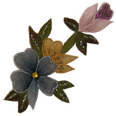 Felted Floral Appliques | Bouquet Felted Flower,  Blue, Golden Rod and Pink | Pandemonium Millinery