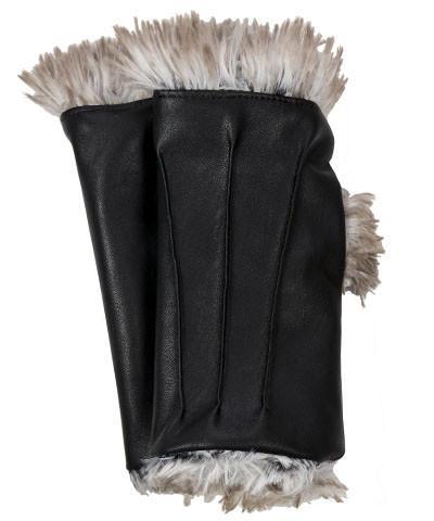 Fingerless Gloves | Vegan Leather in Black with Arctic Fox Faux Fur | Pandemonium Millinery