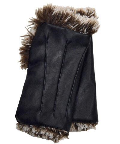 Fingerless Gloves | Vegan Leather in Black with Silver Tipped Fox Brown Faux Fur | Pandemonium Millinery