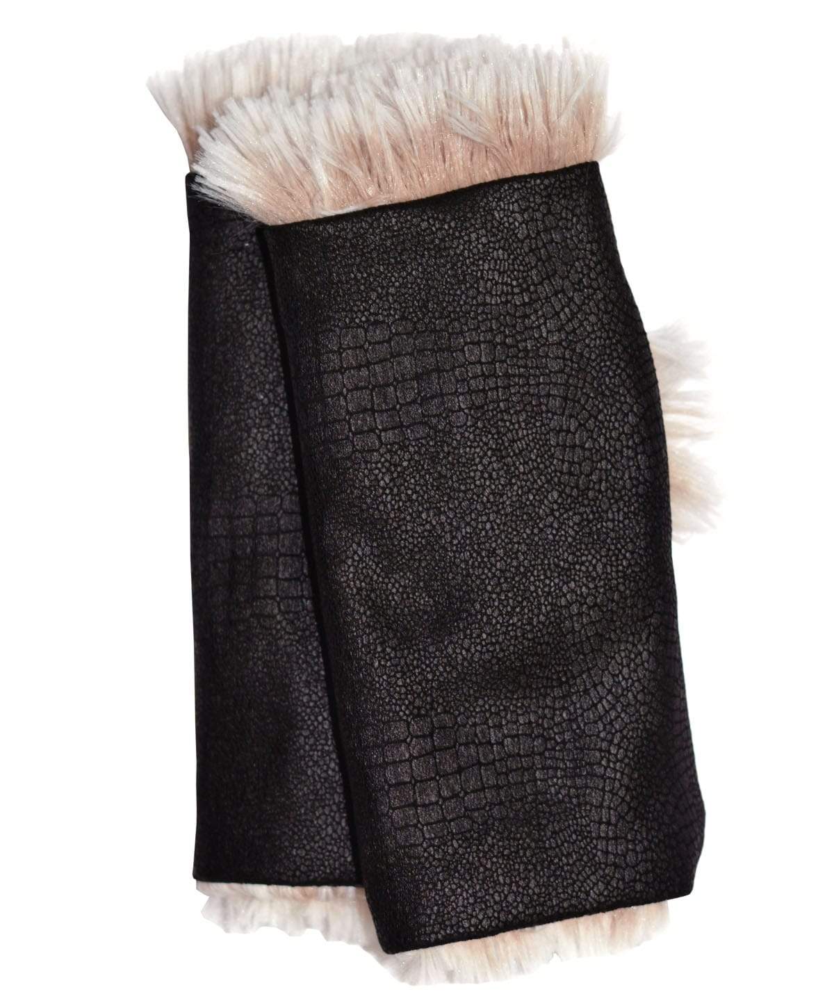 Reversible Fingerless Gloves | Vegan Leather Outback in Black with Foxy Beach Faux Fur | Pandemonium Millinery