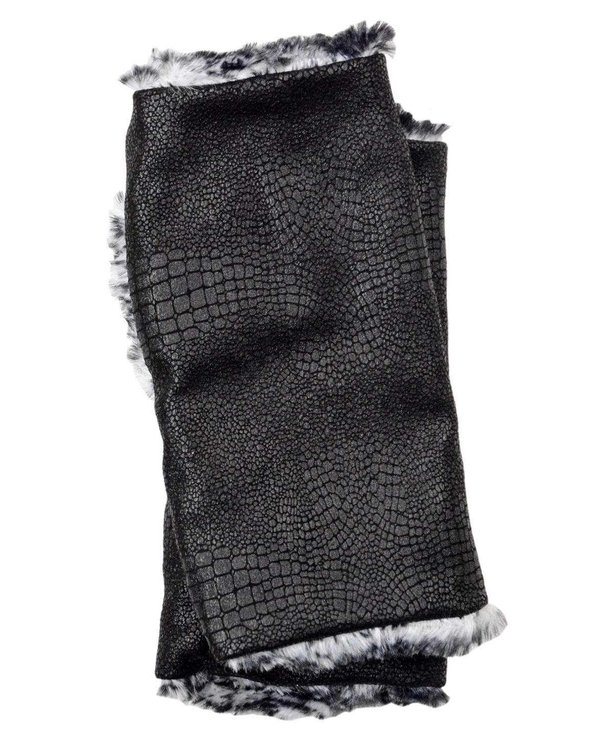 Reversible Fingerless Gloves | Vegan Leather Outback in Black with Black Mamba Faux Fur | Pandemonium Millinery