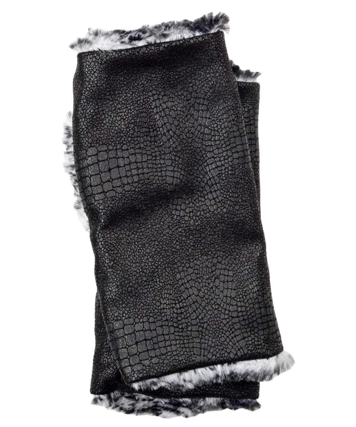 Men&#39;s Fingerless Gloves - Outback Vegan Leather in Black with Black Mamba Faux Fur - Handmade Seattle WA Pandemonium Millinery