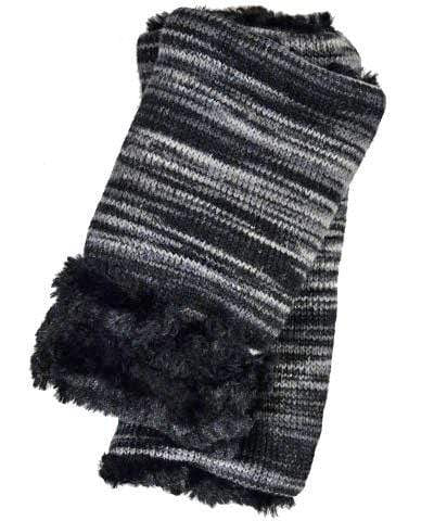 Reversible Fingerless Gloves | Sweet Stripes in Blackberry Cobbler with Black Faux Fur | Pandemonium Millinery