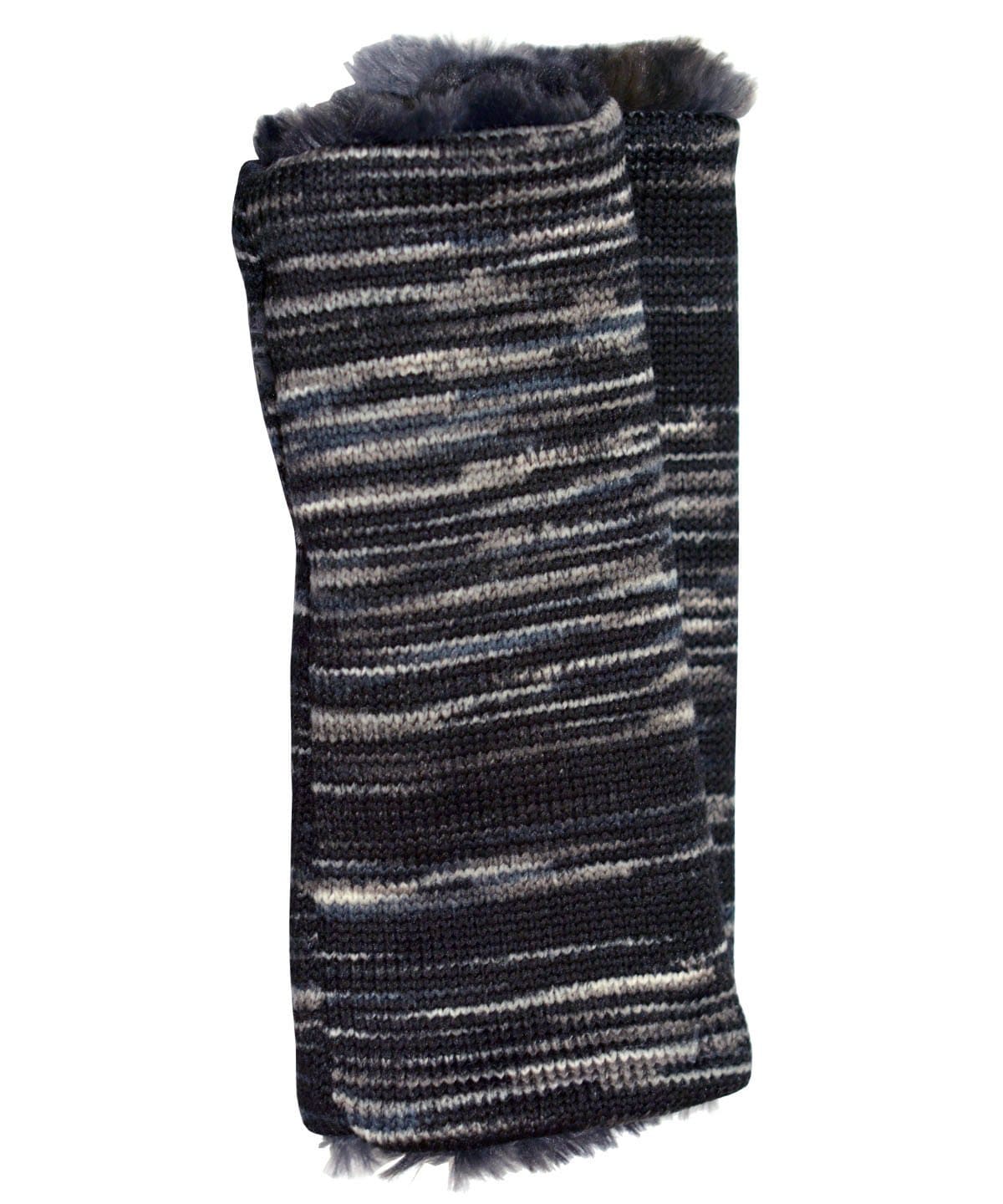 Reversible Fingerless Gloves | Sweet Stripes in Blackberry Cobbler with Highland Skye Faux Fur | Pandemonium Millinery