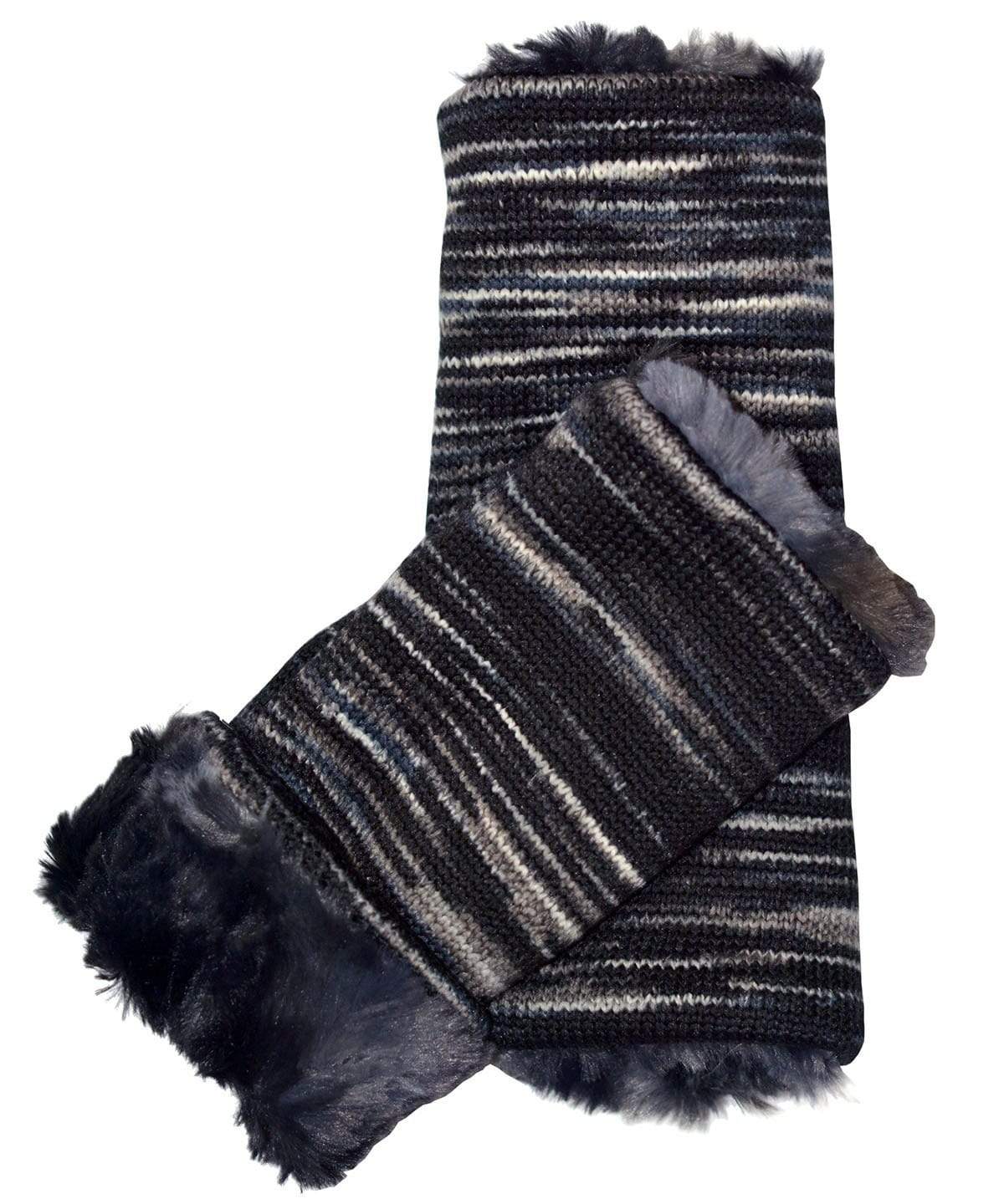 Reversible Fingerless Gloves | Sweet Stripes in Blackberry Cobbler with Skye Faux Fur | Pandemonium Millinery