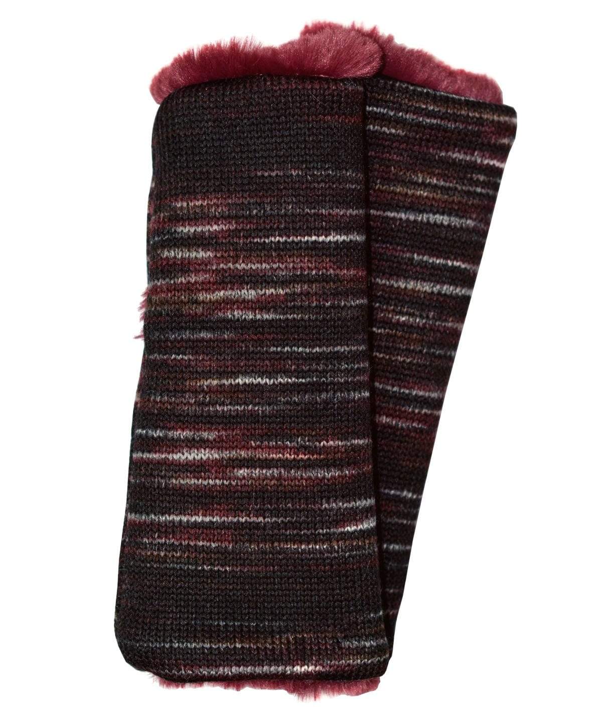 Reversible Fingerless Gloves | Sweet Stripes in Cherry Cordial with Cranberry Creek Faux Fur | Pandemonium Millinery