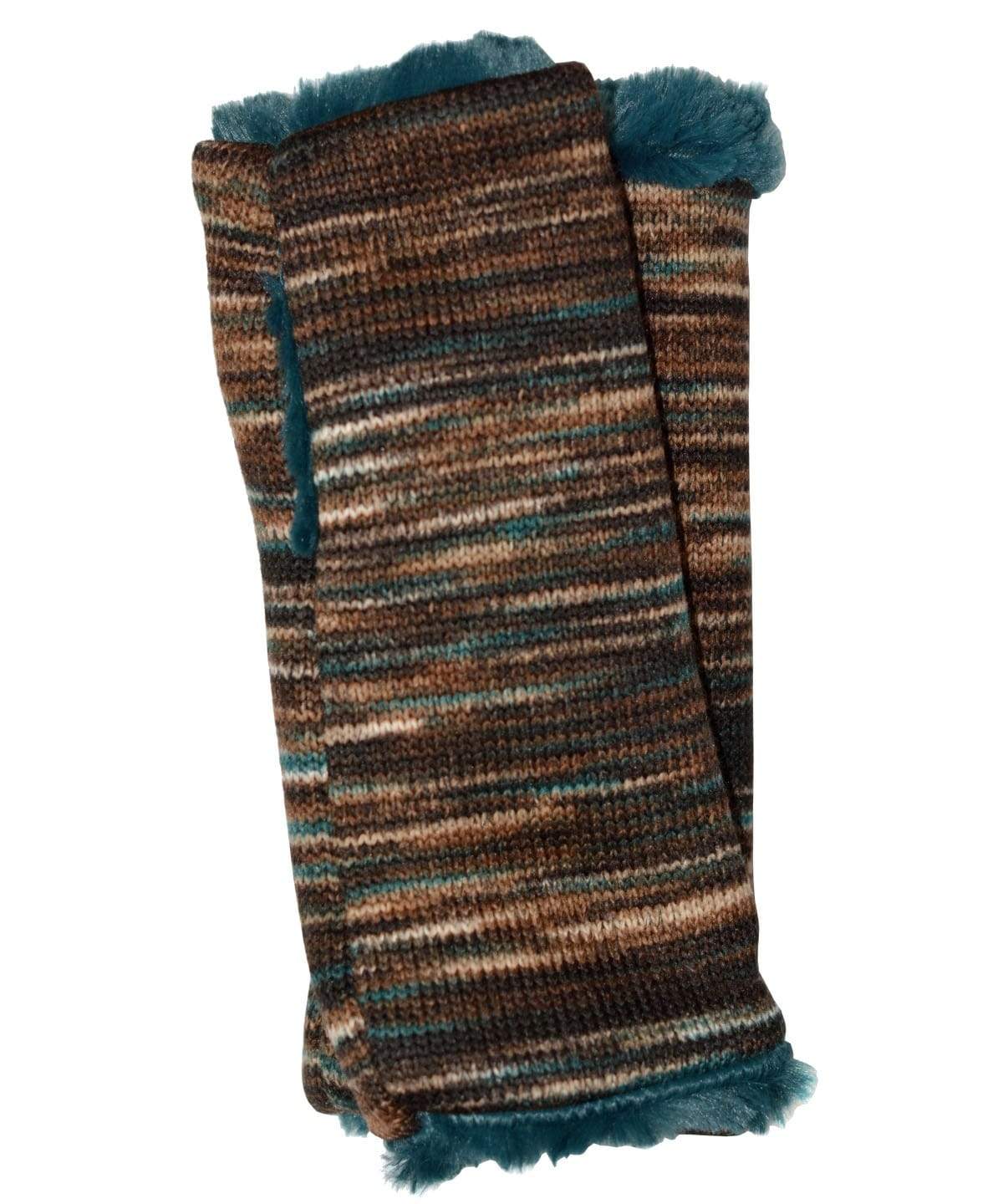 Reversible Fingerless Gloves | Sweet Stripes in English Toffee with Peacock Pond Faux Fur Lining | Pandemonium Millinery