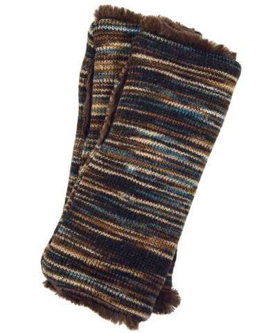 Reversible Fingerless Gloves | Sweet Stripes in English Toffee with Cuddly Chocolate Faux Fur | Pandemonium Millinery